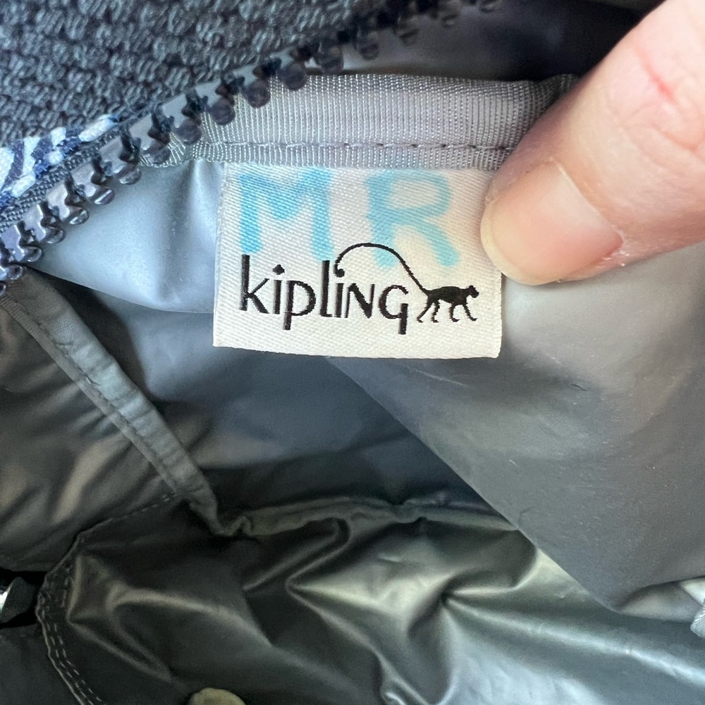 Kipling Navy White Patterned Round Silver Lined Z… - image 5